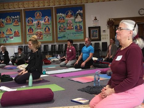 Guided meditation during Restore Your Balance day-long retreat with Yulia Azriel and Gabriel Lantz in Bloomington, Indiana