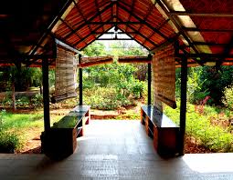 Covered pathway in Vaidyagrama Healing Village